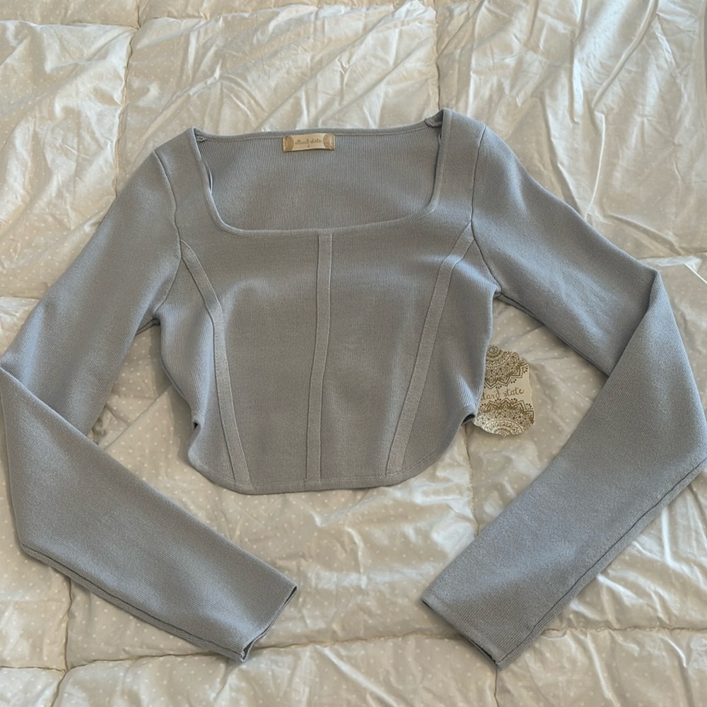 Altard State long sleeve corset top in light blue